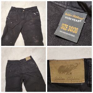 VTG Golden Elephant Workwear Mens 34x30 Fleece Lined Carpenter Pants Paint Black